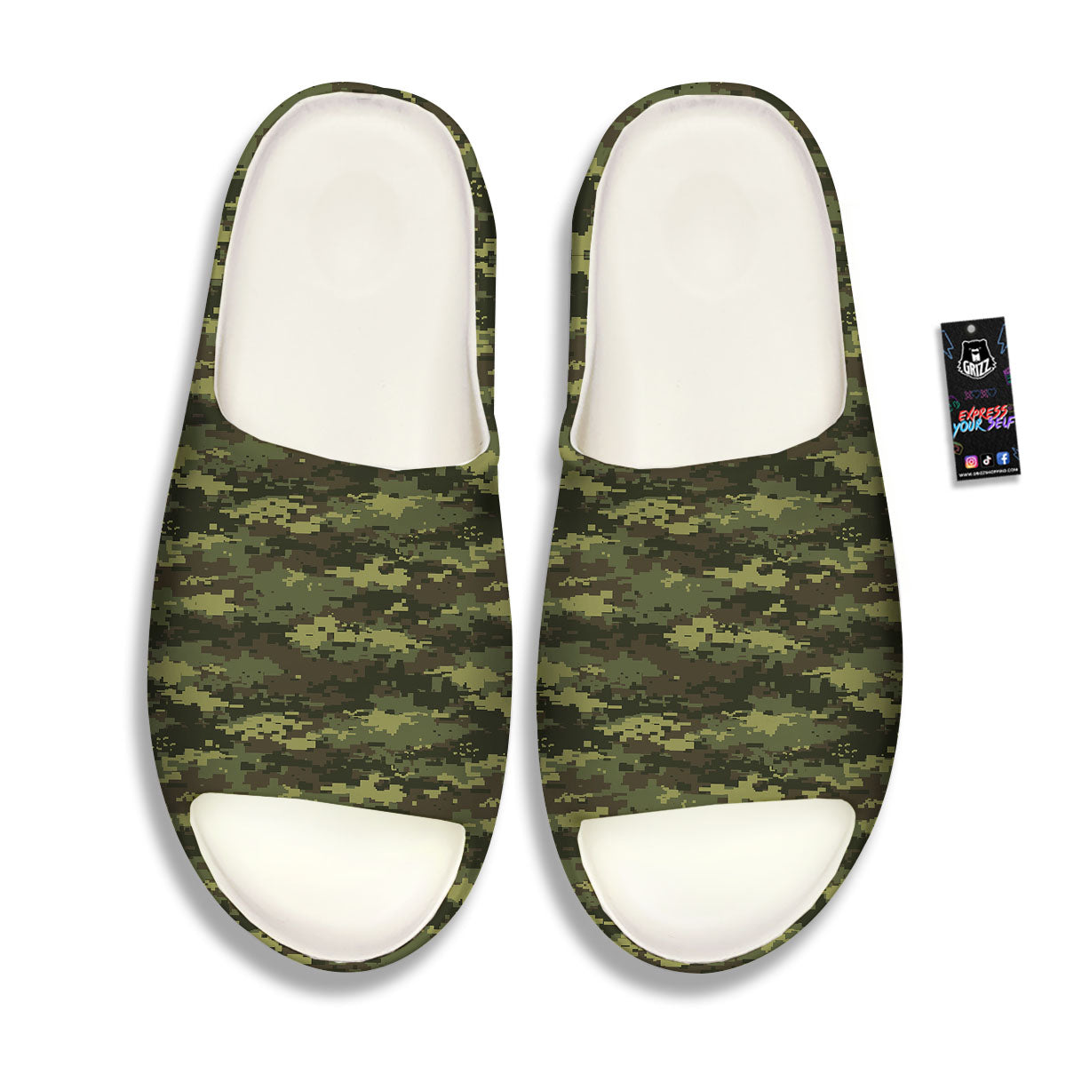 Digital Camo Green Print Pattern Sandals-grizzshop