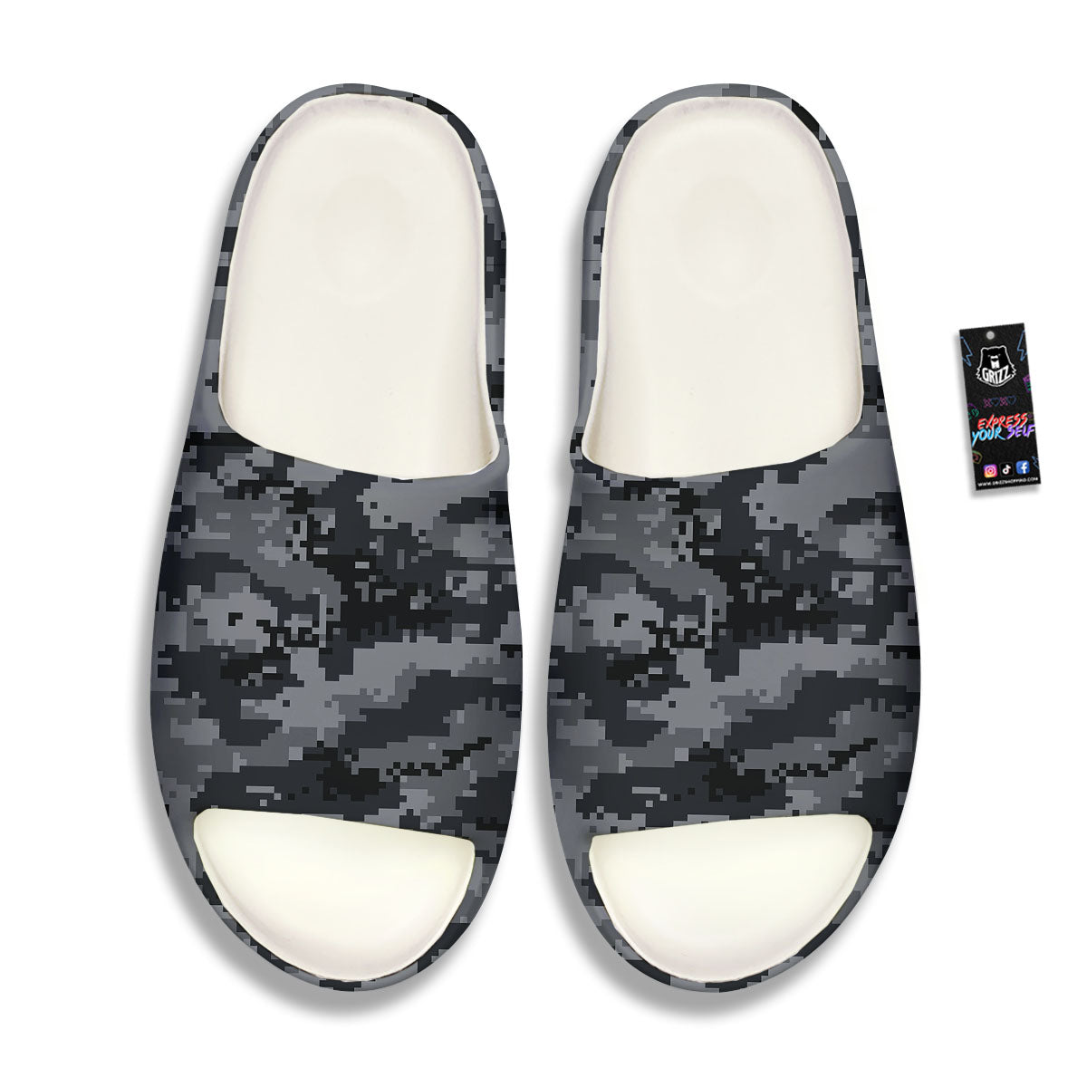 Digital Camo Grey And Black Print Sandals-grizzshop