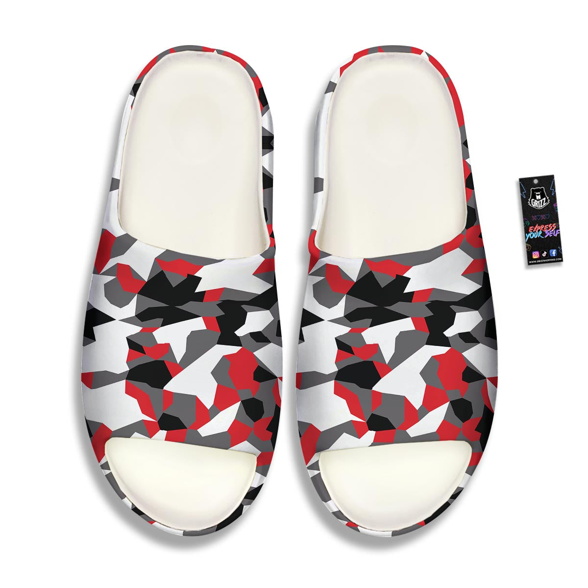 Digital Camo Grey And Red Print Pattern Sandals-grizzshop