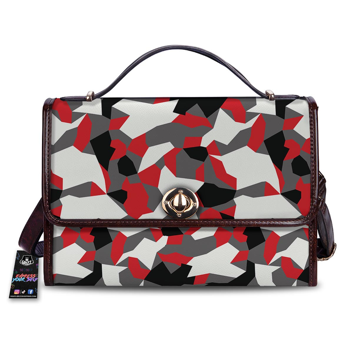 Digital Camo Grey And Red Print Pattern Women's Satchel Bag