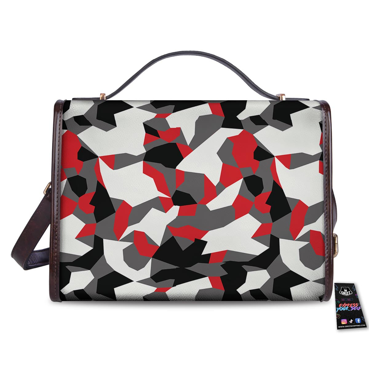 Digital Camo Grey And Red Print Pattern Women's Satchel Bag