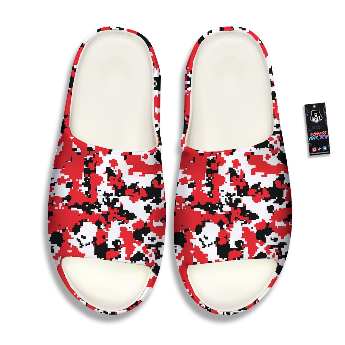 Digital Camo Red White And Black Print Pattern Sandals-grizzshop