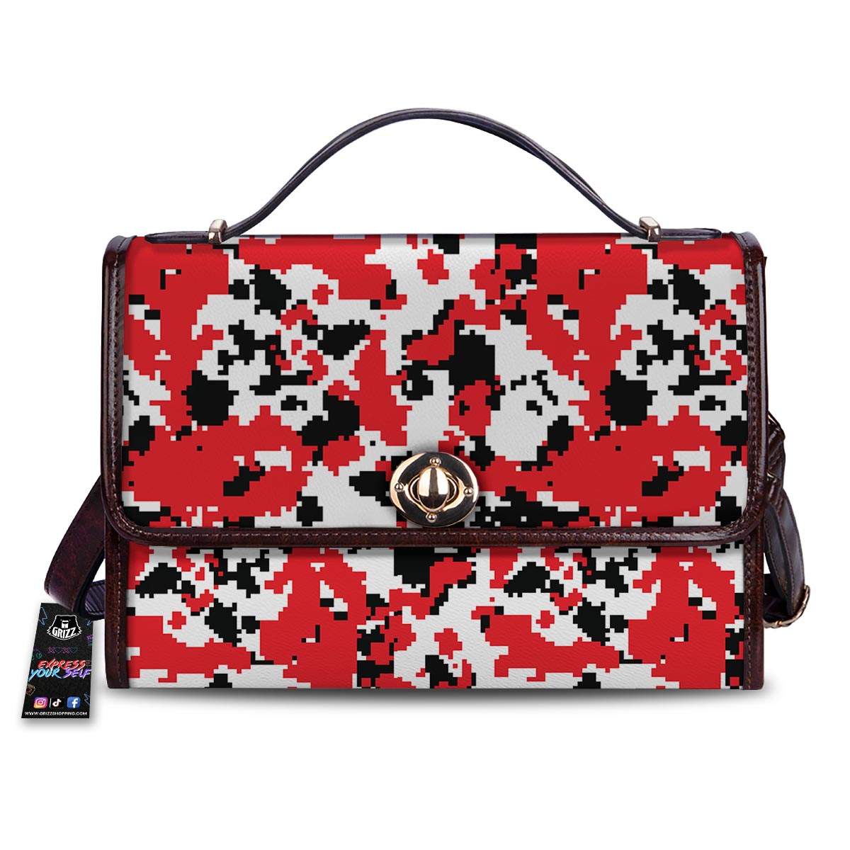 Digital Camo Red White And Black Print Pattern Women's Satchel Bag