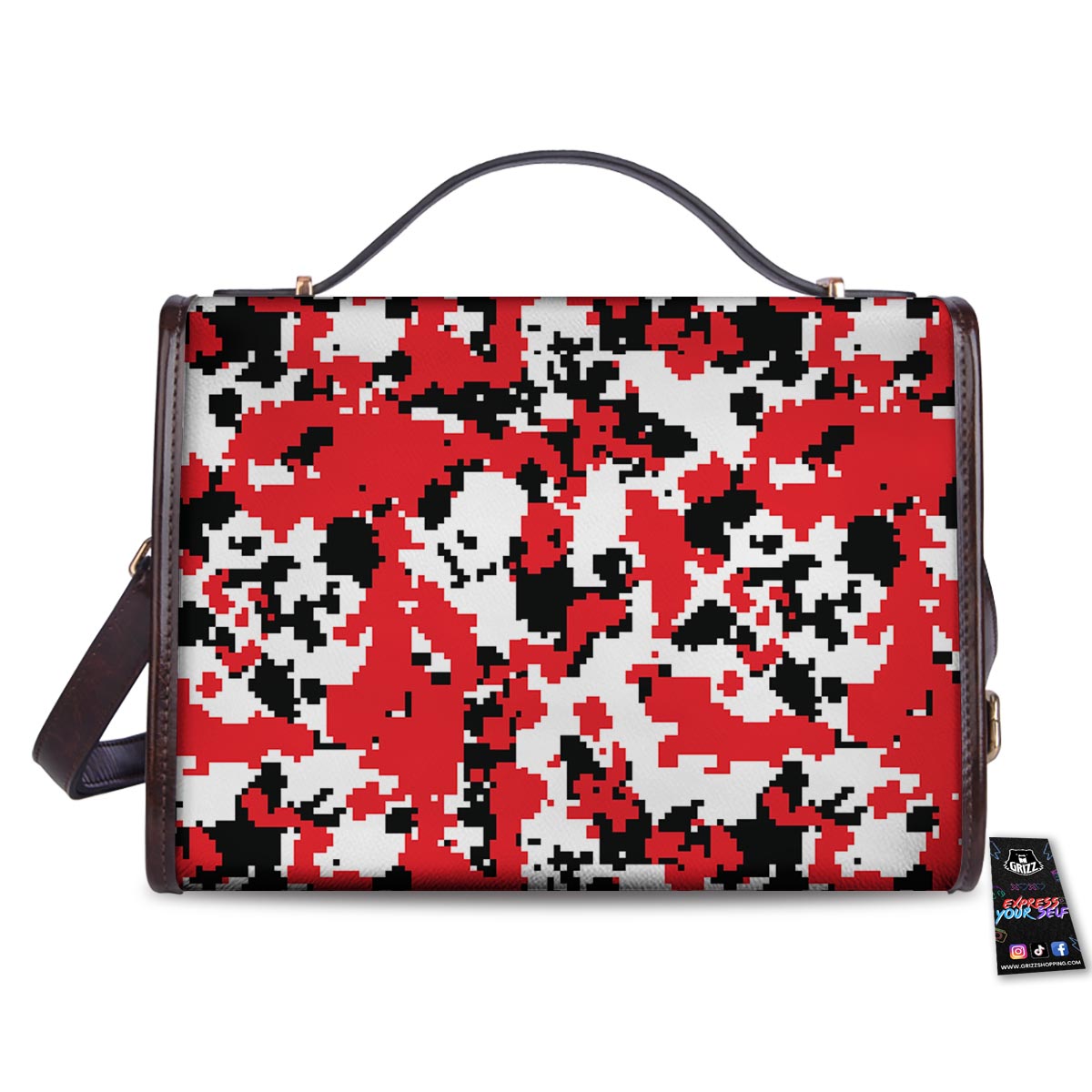 Digital Camo Red White And Black Print Pattern Women's Satchel Bag