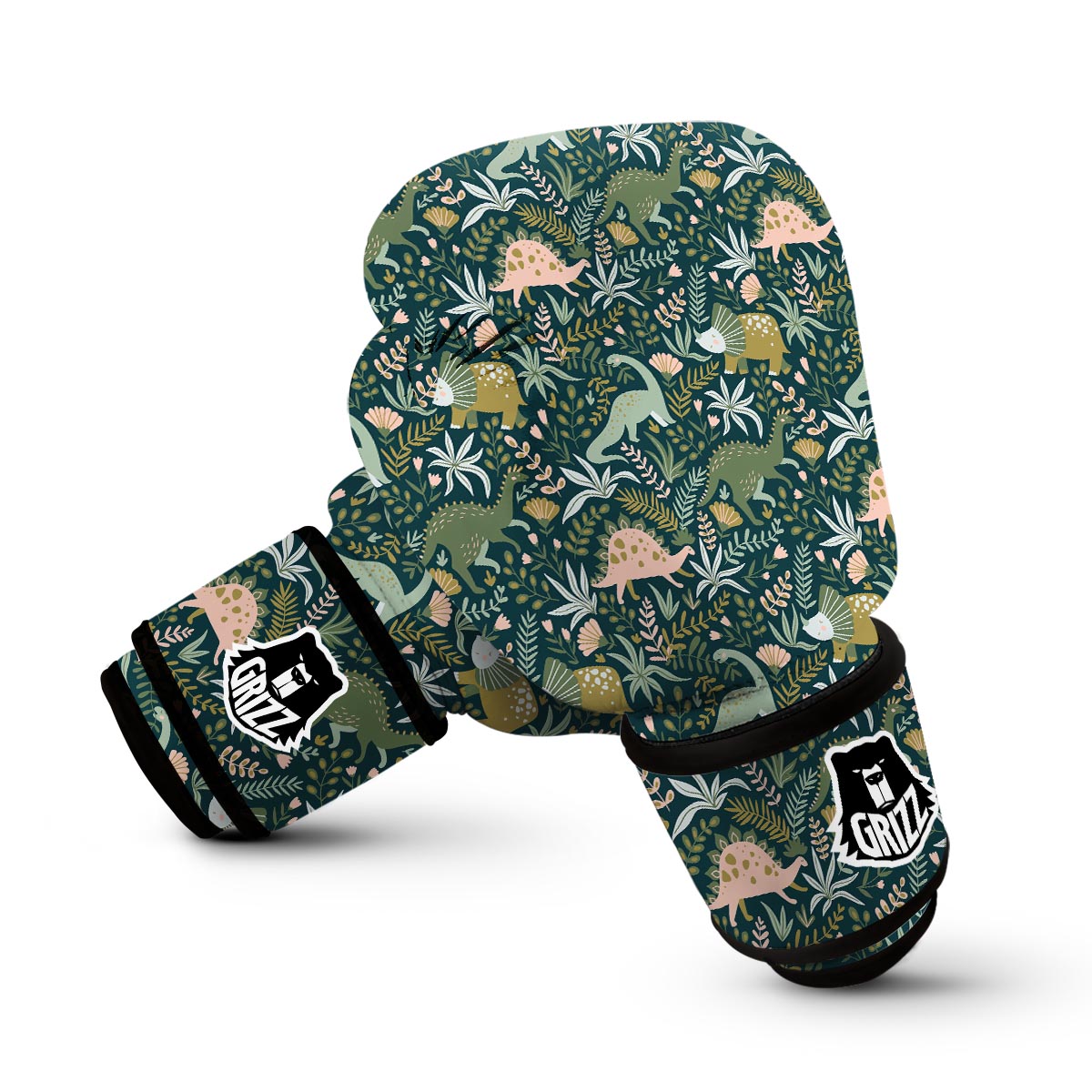 Dino Dinosaur Flower Leaf Pattern Print Boxing Gloves-grizzshop