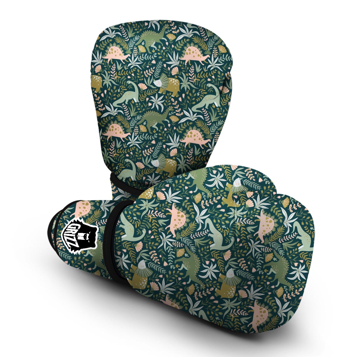 Dino Dinosaur Flower Leaf Pattern Print Boxing Gloves-grizzshop