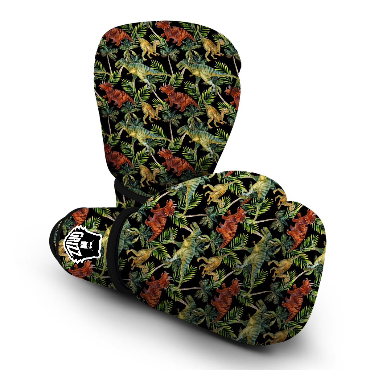 Dino Dinosaur Palm Leaf Pattern Print Boxing Gloves-grizzshop