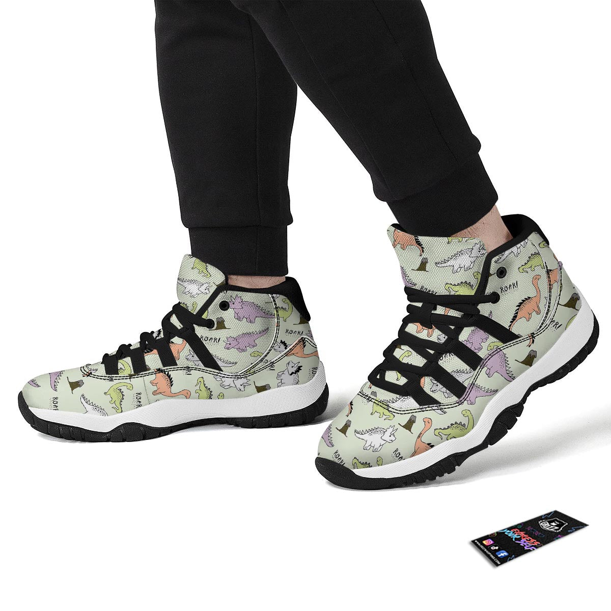 Dino Roar Dinosaur Pattern Print Black Bball Shoes-grizzshop