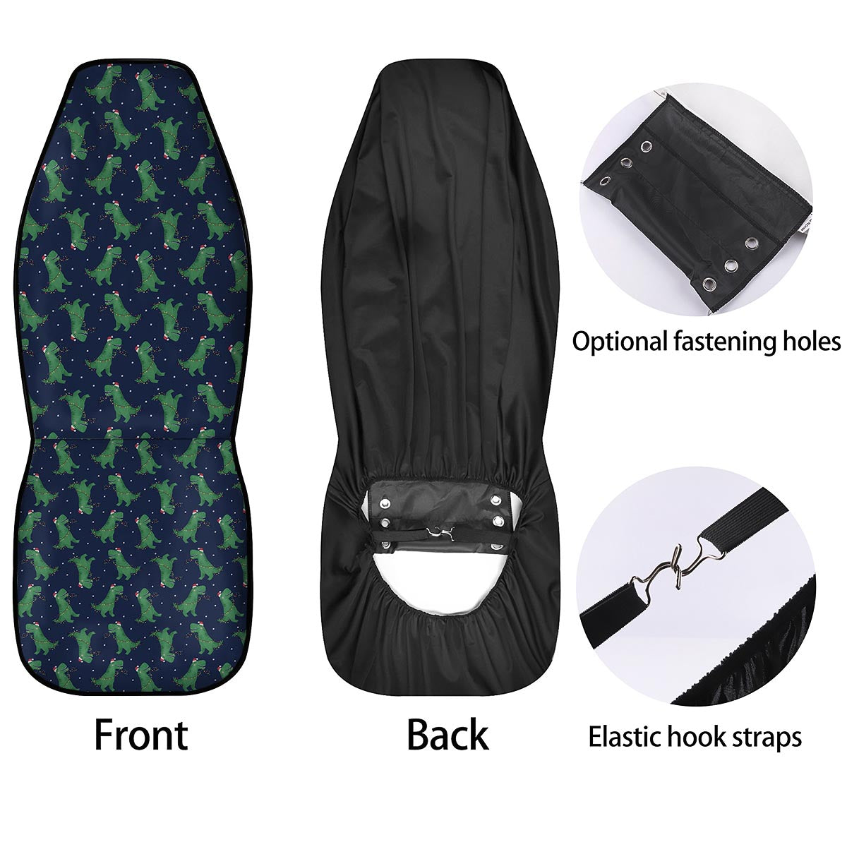 Dino T-Rex Christmas Santa Claus Print Pattern Car Seat Covers-grizzshop