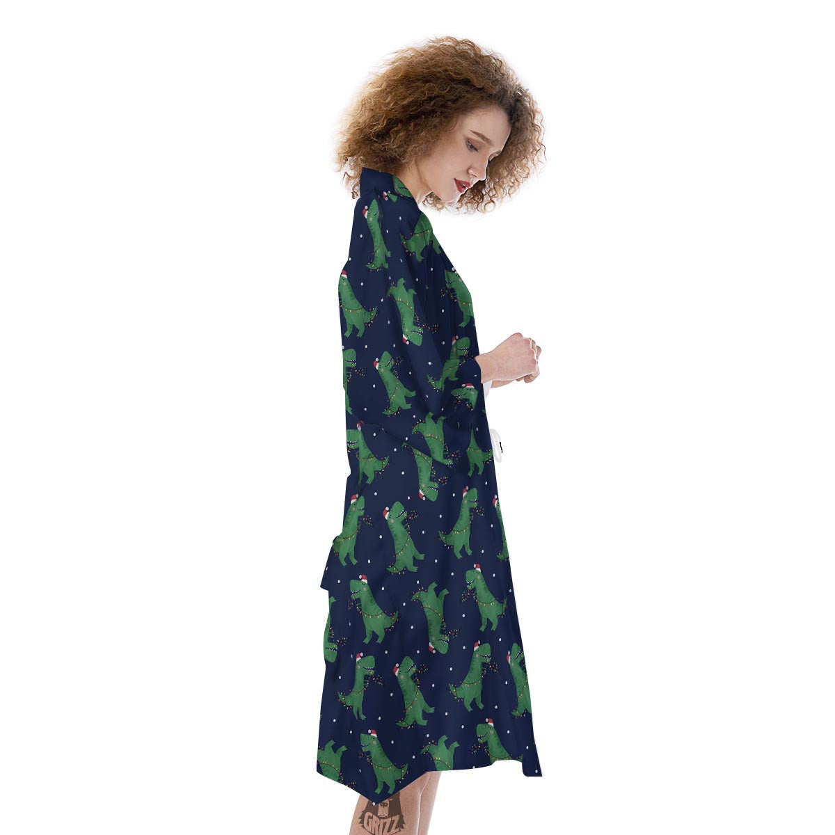 Dino T-Rex Christmas Santa Claus Print Pattern Kimono-grizzshop