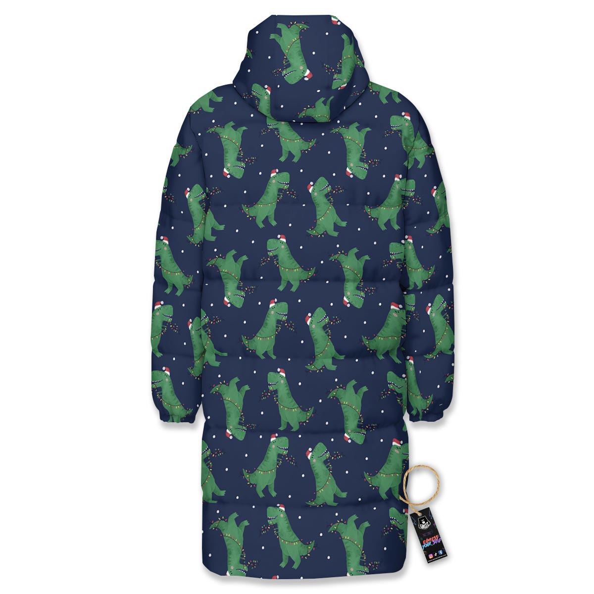 Dino T-Rex Christmas Santa Claus Print Pattern Long Down Jacket-grizzshop