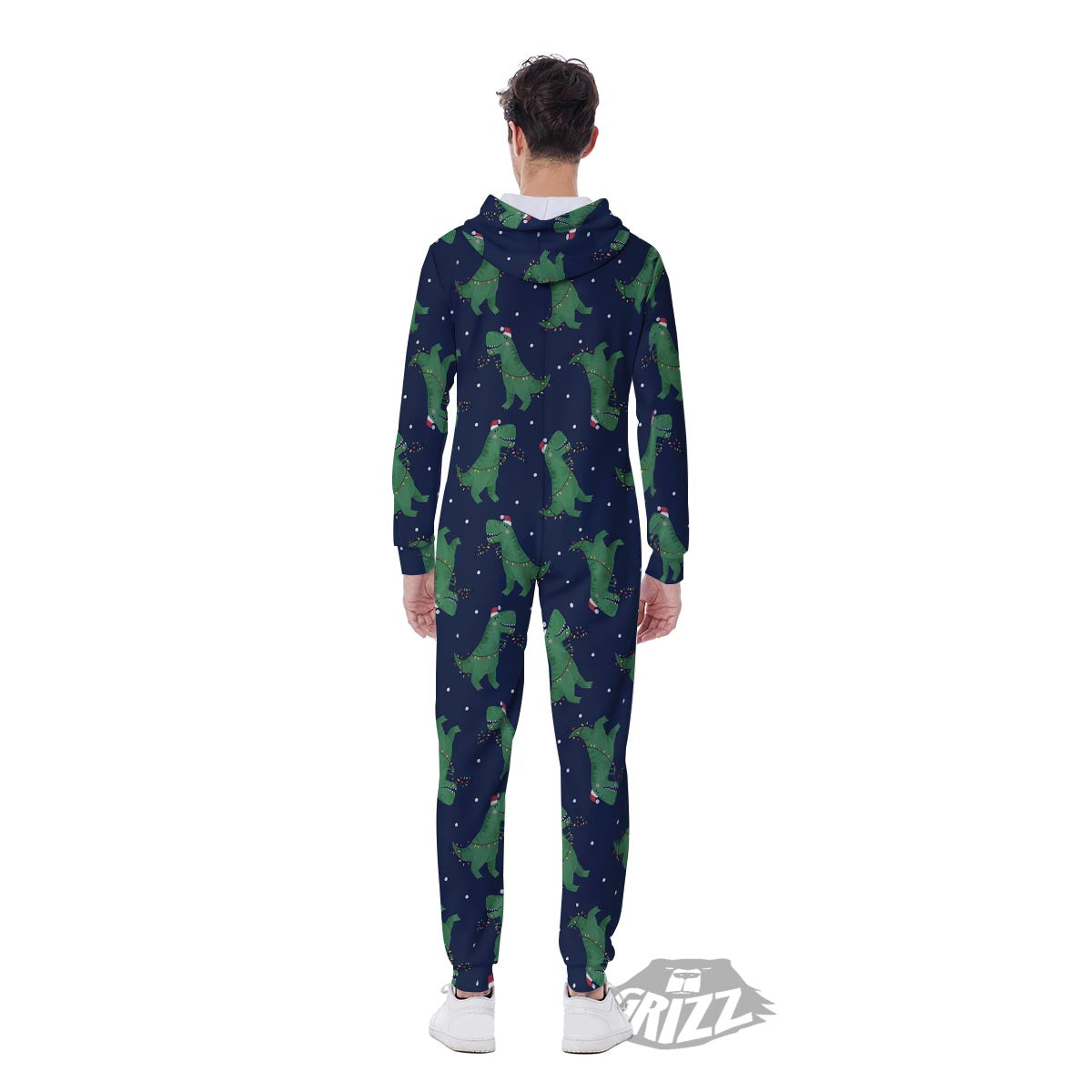 Dino T-Rex Christmas Santa Claus Print Pattern Men's Jumpsuit-grizzshop