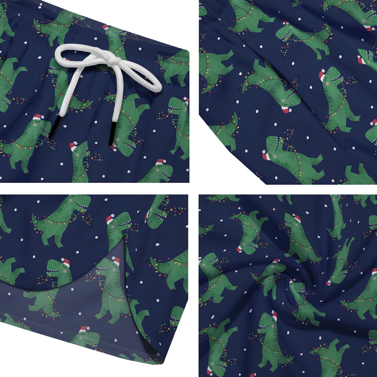 Dino T-Rex Christmas Santa Claus Print Pattern Men's Running Shorts-grizzshop
