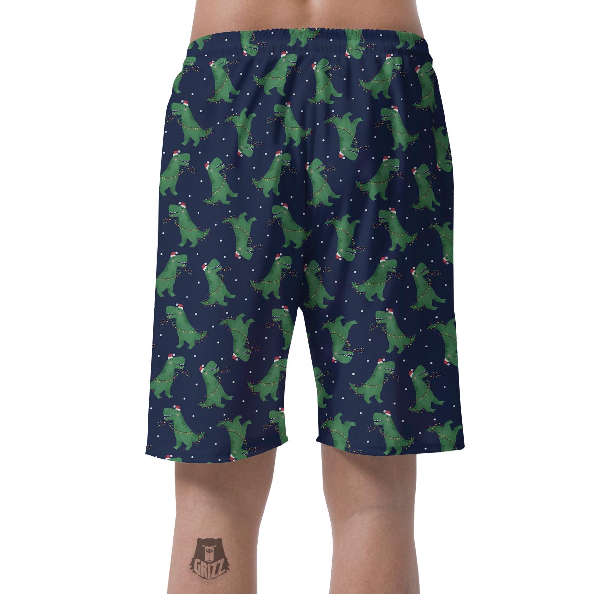 Dino T-Rex Christmas Santa Claus Print Pattern Men's Shorts-grizzshop