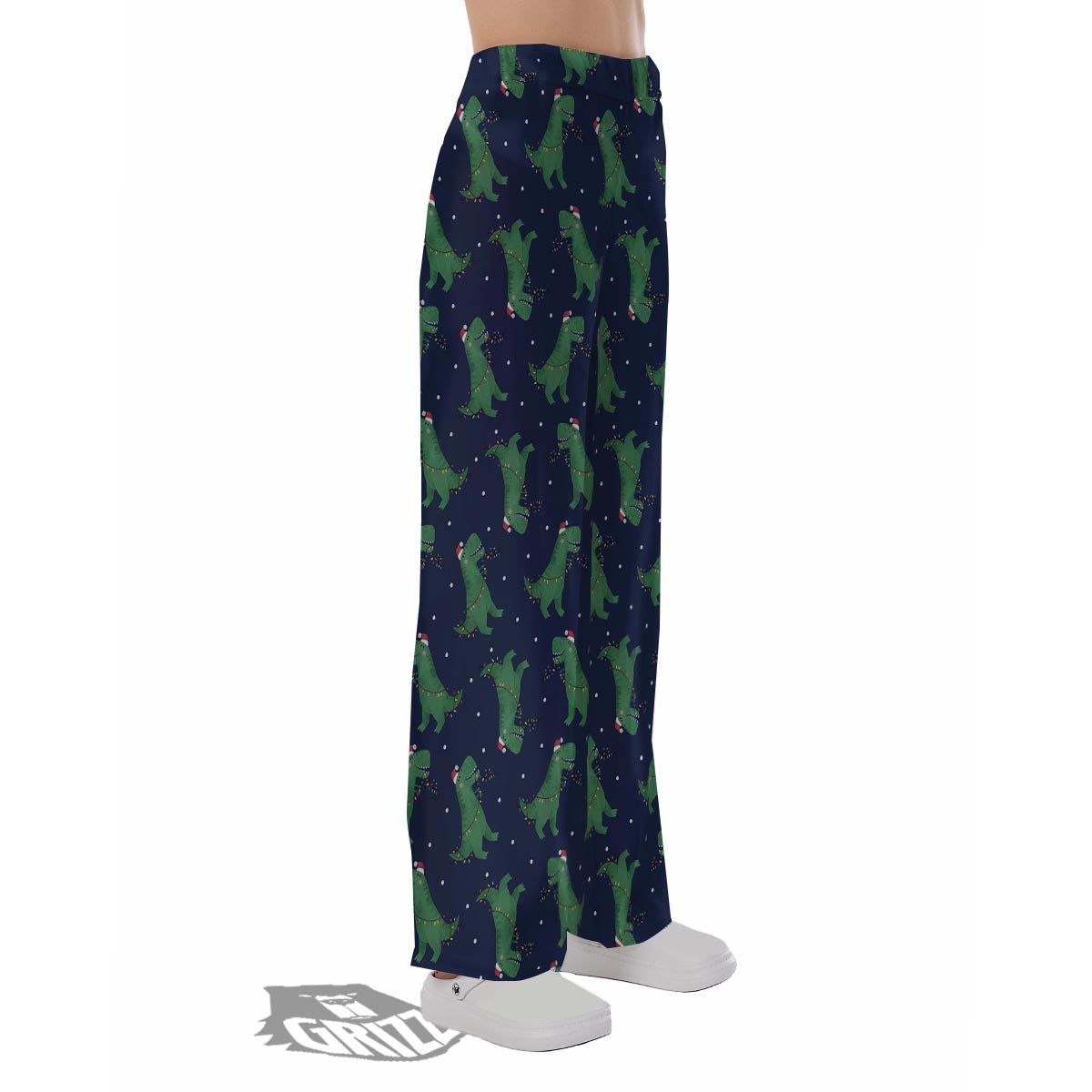Dino T-Rex Christmas Santa Claus Print Pattern Pajama Pants-grizzshop