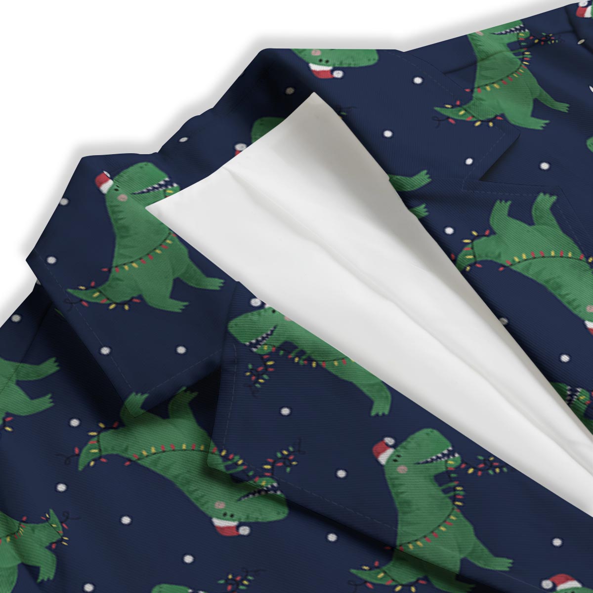 Dino T-Rex Christmas Santa Claus Print Pattern Women's Blazer-grizzshop