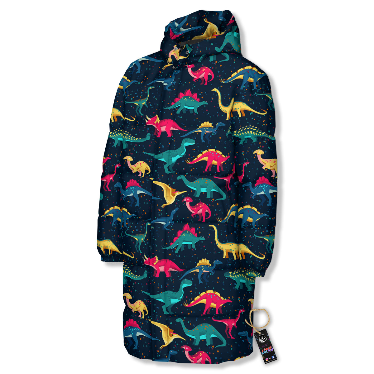 Dinosaur Colorful Print Pattern Long Down Jacket-grizzshop
