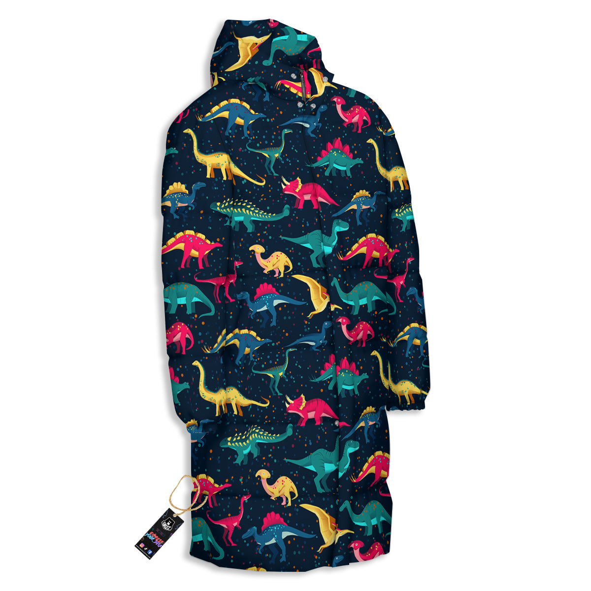 Dinosaur Colorful Print Pattern Long Down Jacket-grizzshop