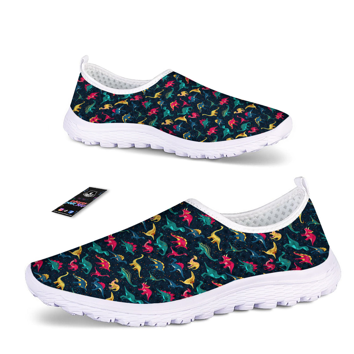 Dinosaur Colorful Print Pattern Nurse Shoes-grizzshop