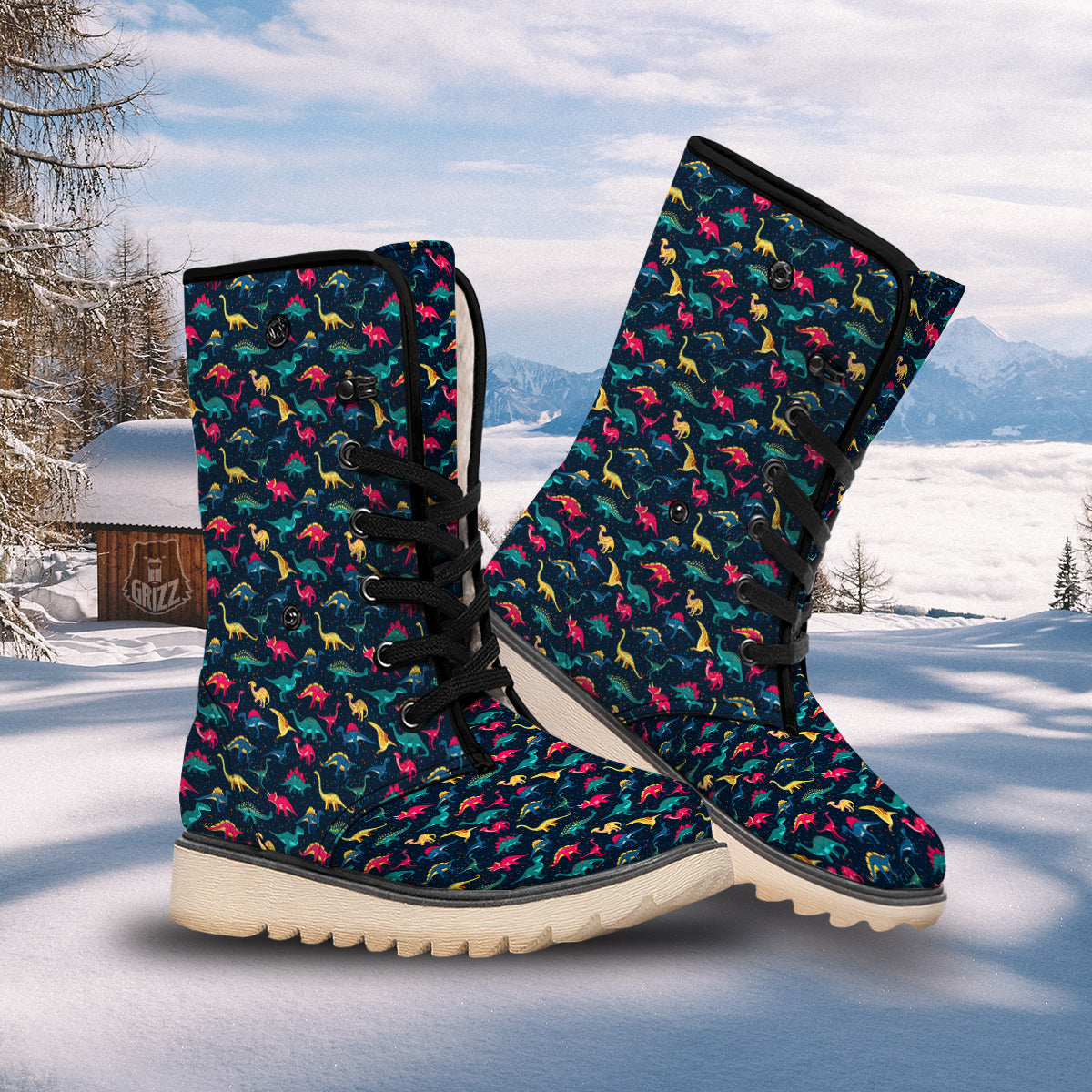 Dinosaur Colorful Print Pattern Snow Boots-grizzshop