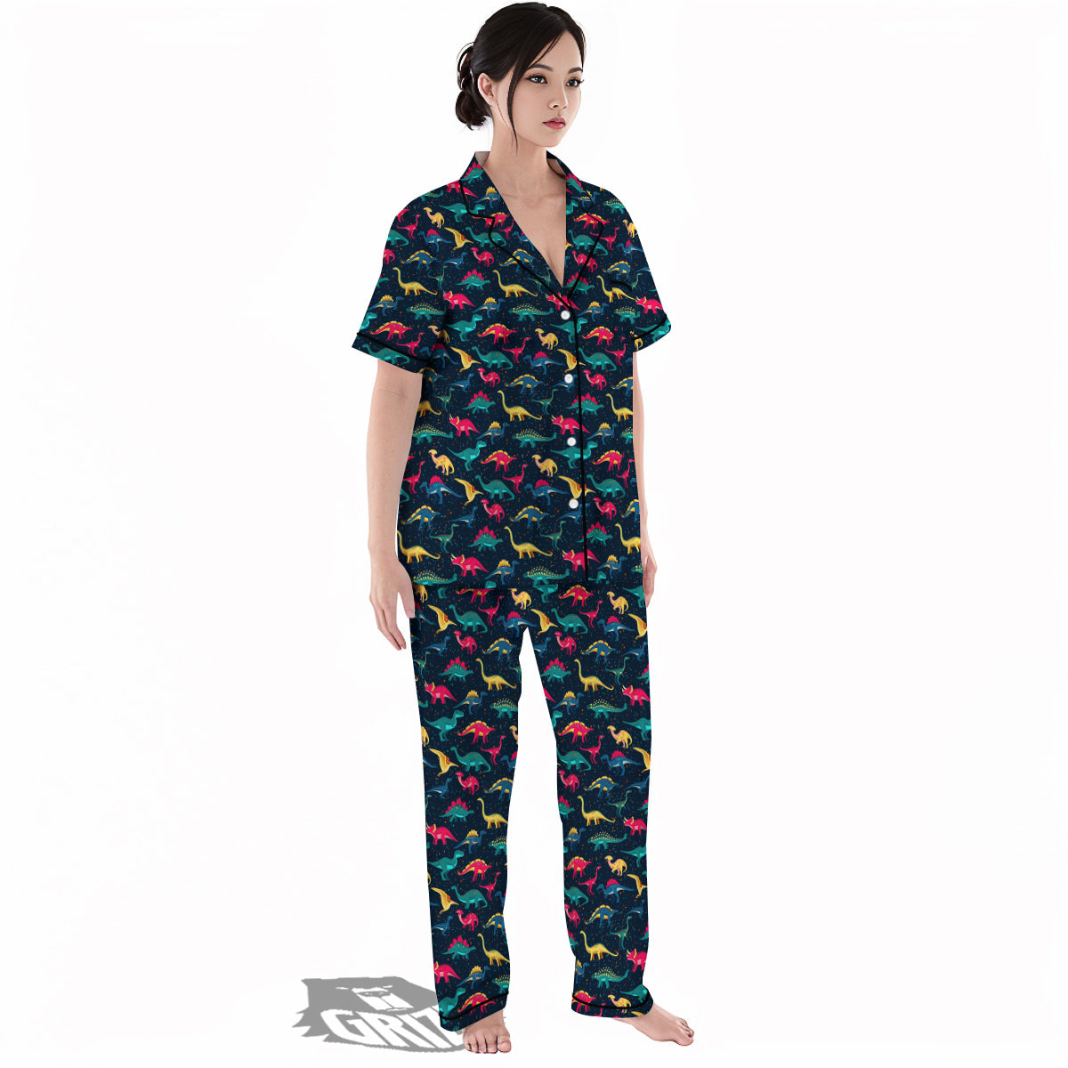 Dinosaur Colorful Print Pattern Women's Pajamas Set-grizzshop