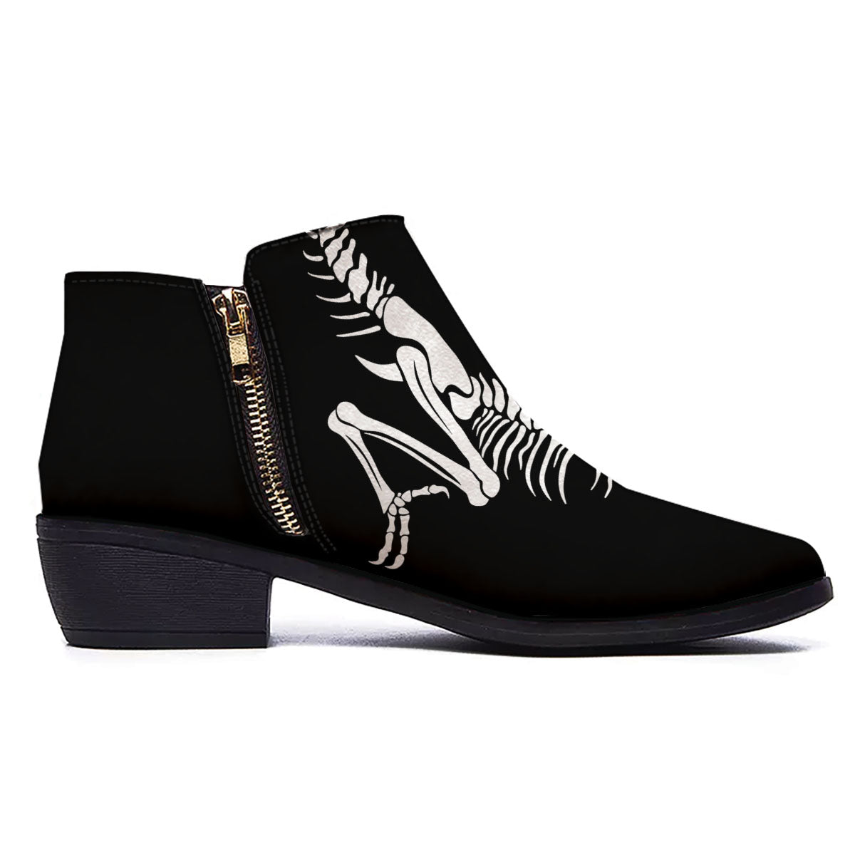 Dinosaur Fossil White And Black Print Ankle Boots-grizzshop