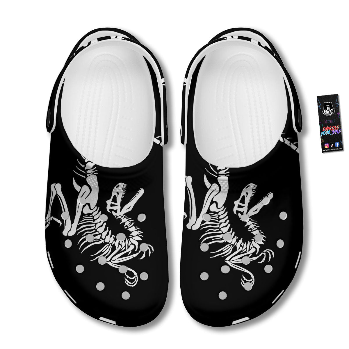 Dinosaur Fossil White And Black Print Clog-grizzshop