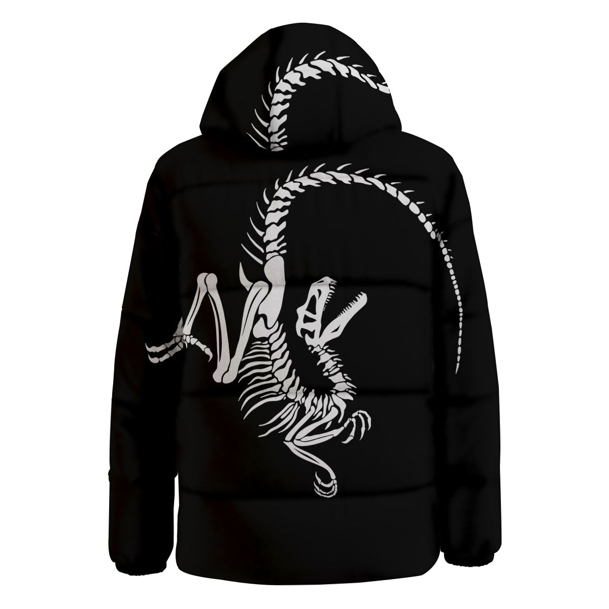Dinosaur Fossil White And Black Print Down Jacket-grizzshop