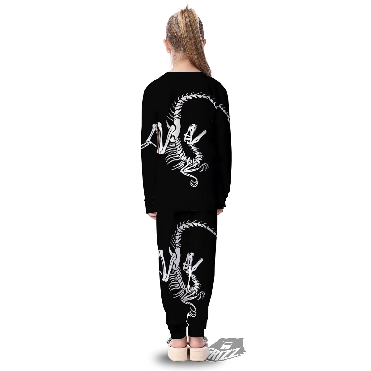 Dinosaur Fossil White And Black Print Kid's Pajamas-grizzshop