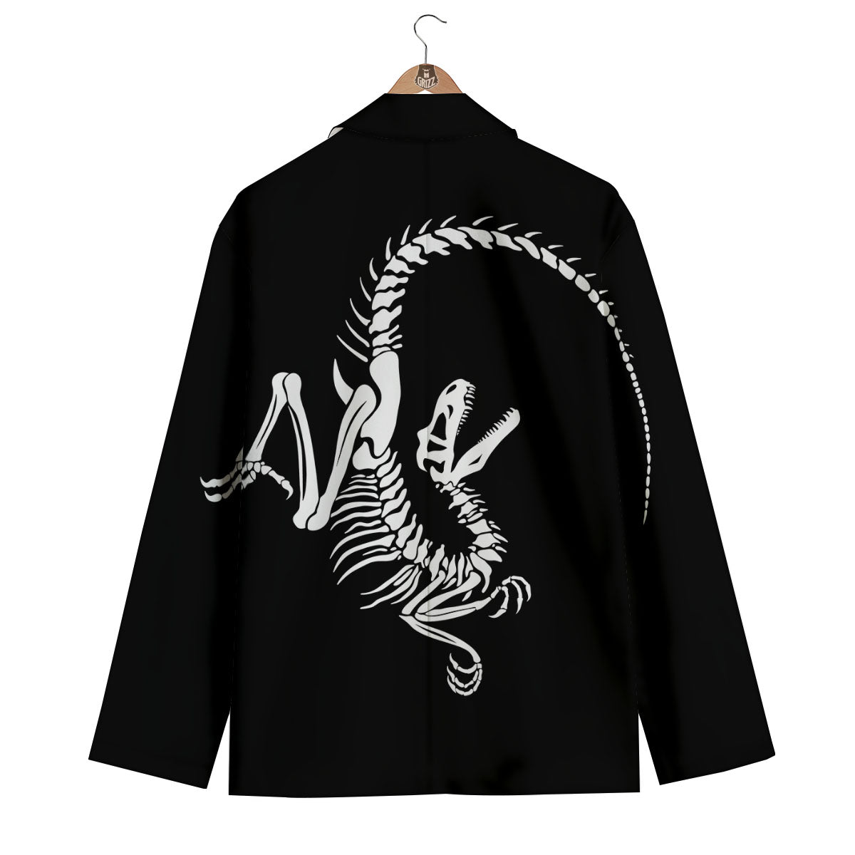 Dinosaur Fossil White And Black Print Men's Blazer-grizzshop