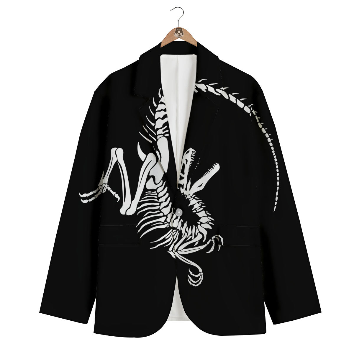 Dinosaur Fossil White And Black Print Men's Blazer-grizzshop