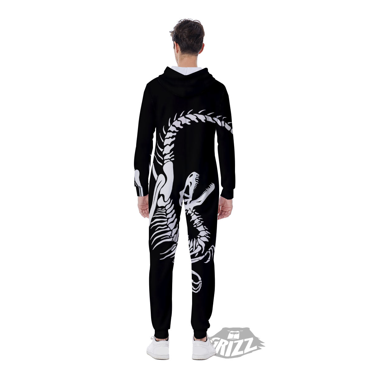 Dinosaur Fossil White And Black Print Men's Jumpsuit-grizzshop