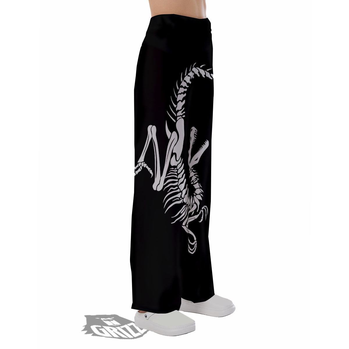 Dinosaur Fossil White And Black Print Pajama Pants-grizzshop