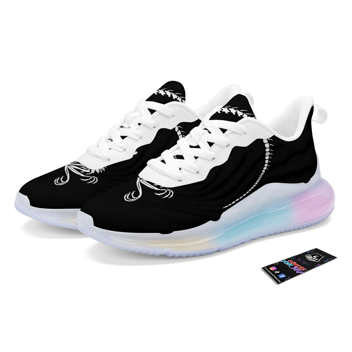 Dinosaur Fossil White And Black Print Running Sneakers-grizzshop
