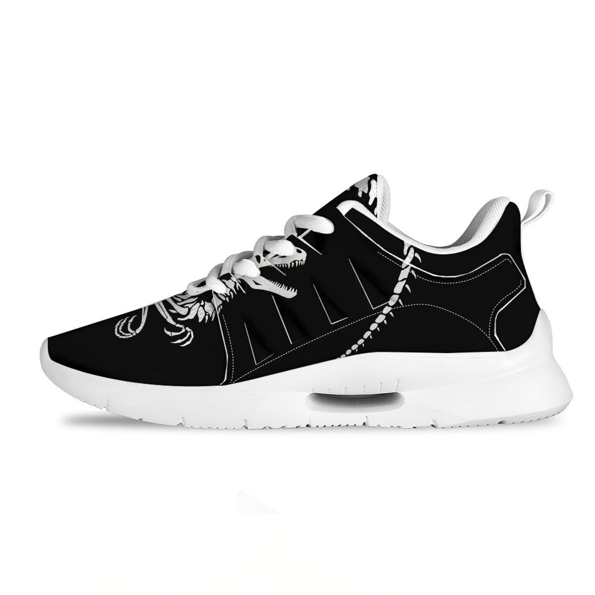 Dinosaur Fossil White And Black Print Tennis Shoes-grizzshop