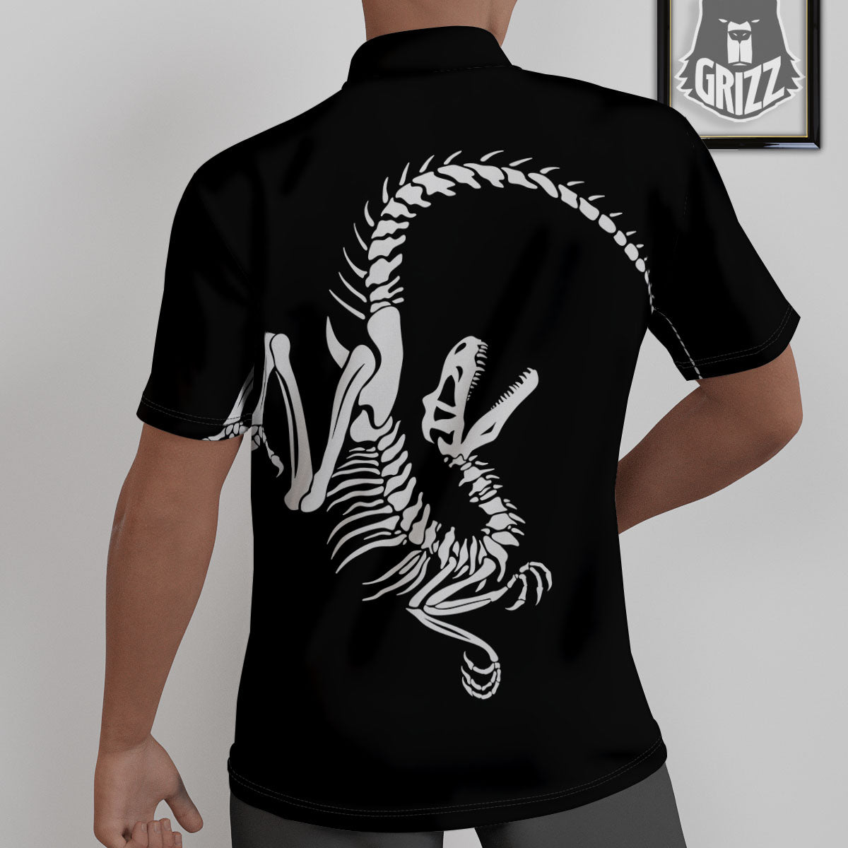 Dinosaur Fossil White And Black Print Untucked Shirts-grizzshop