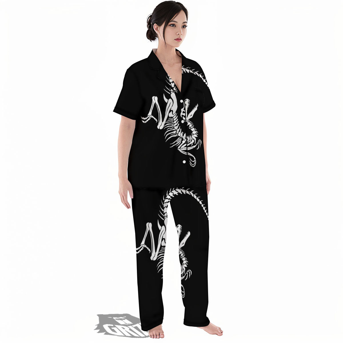 Dinosaur Fossil White And Black Print Women's Pajamas Set-grizzshop