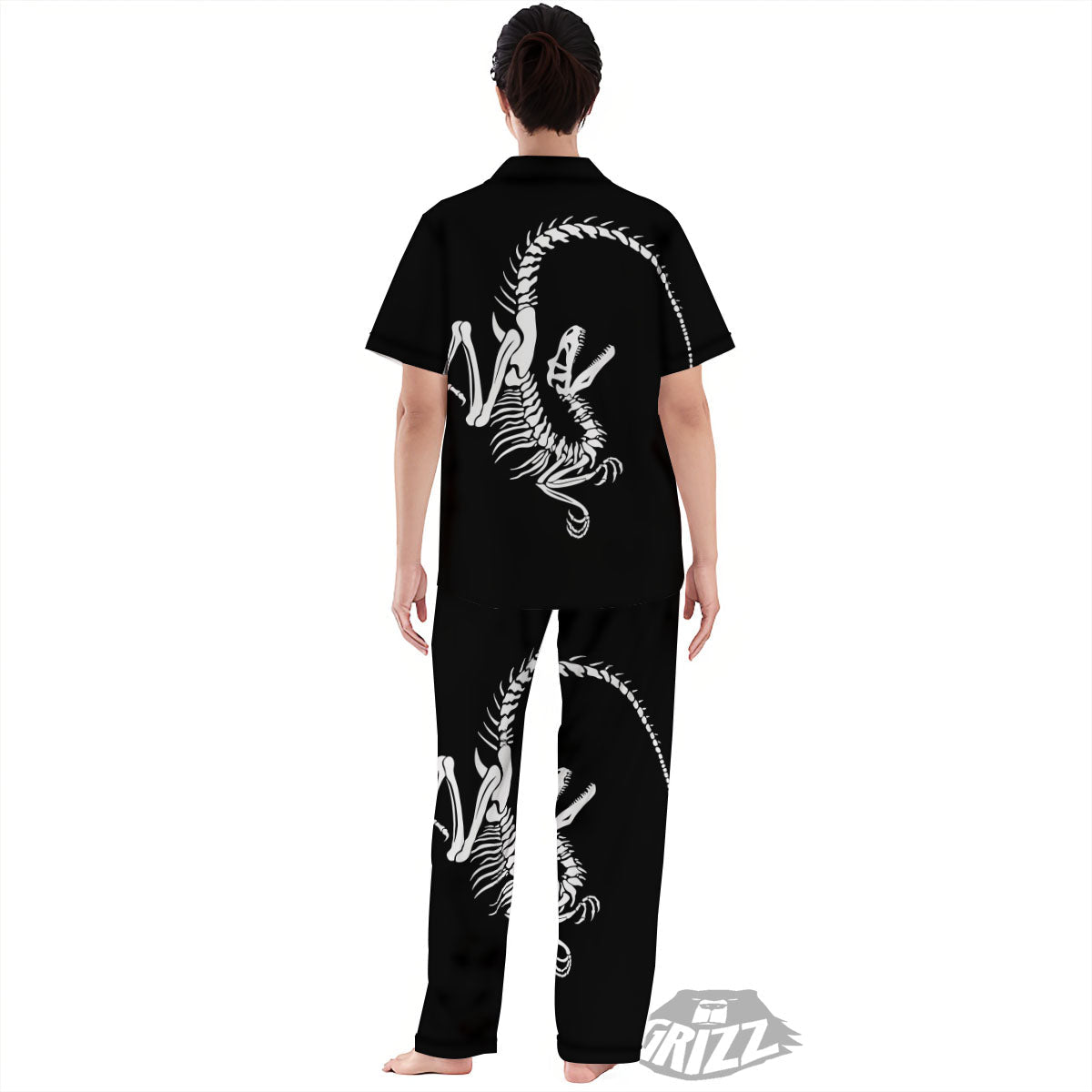 Dinosaur Fossil White And Black Print Women's Pajamas Set-grizzshop