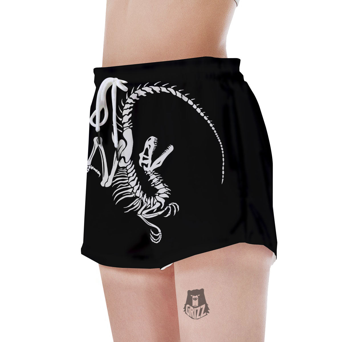 Dinosaur Fossil White And Black Print Women's Shorts-grizzshop