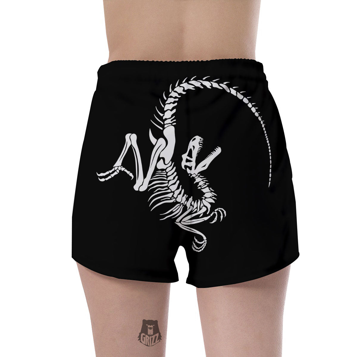 Dinosaur Fossil White And Black Print Women's Shorts-grizzshop