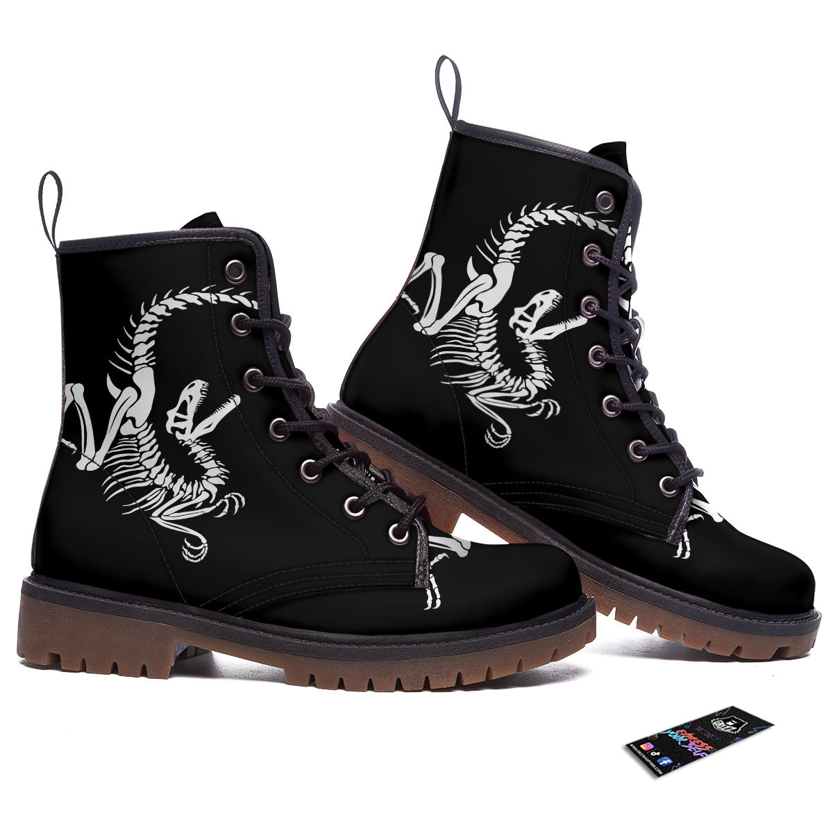 Dinosaur Fossil White And Black Print Work Boots-grizzshop