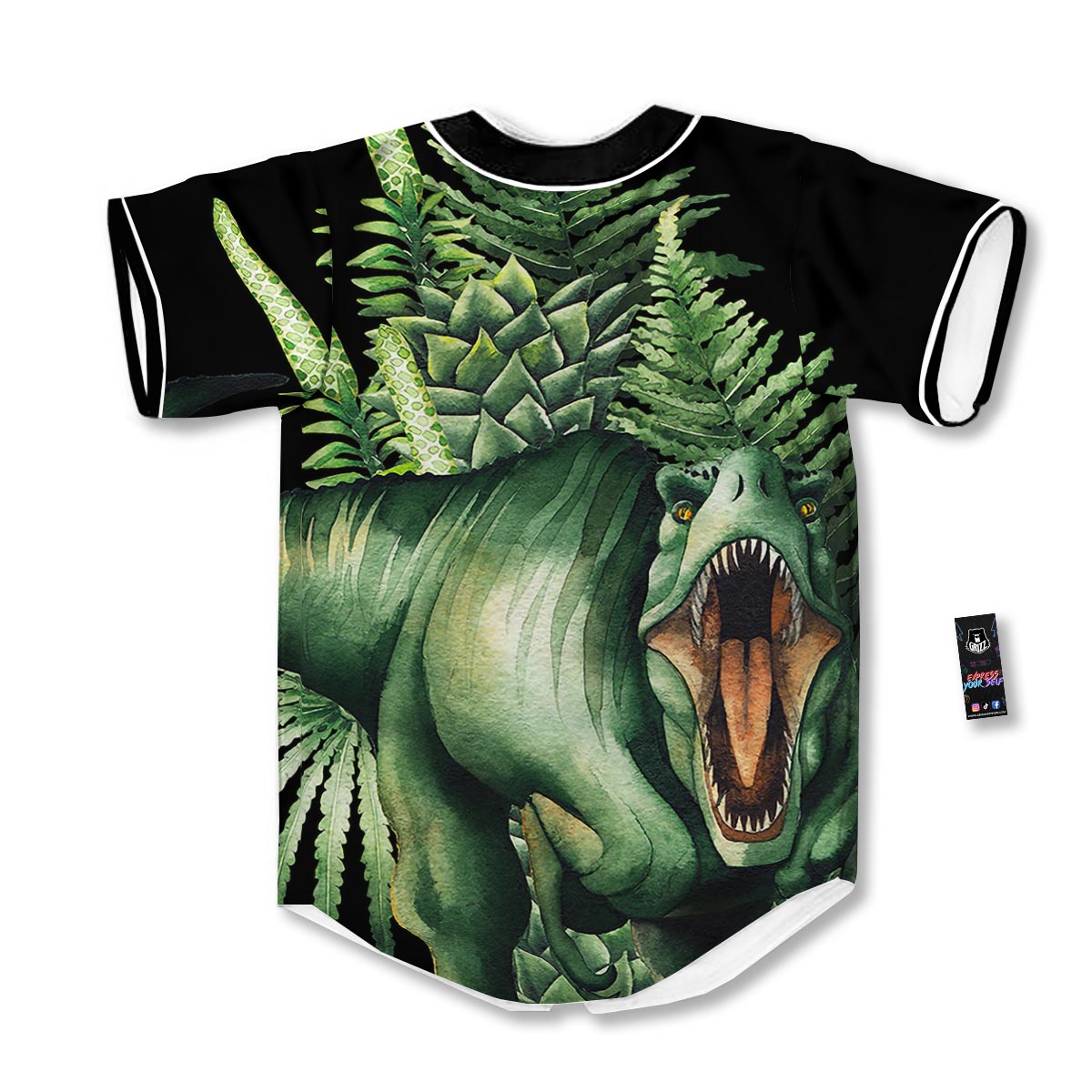 Dinosaur T Rex And Jurassic Plants Print Baseball Jersey-grizzshop