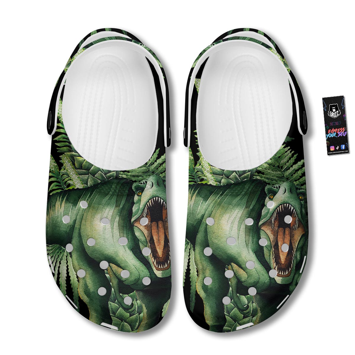 Dinosaur T Rex And Jurassic Plants Print Clog-grizzshop