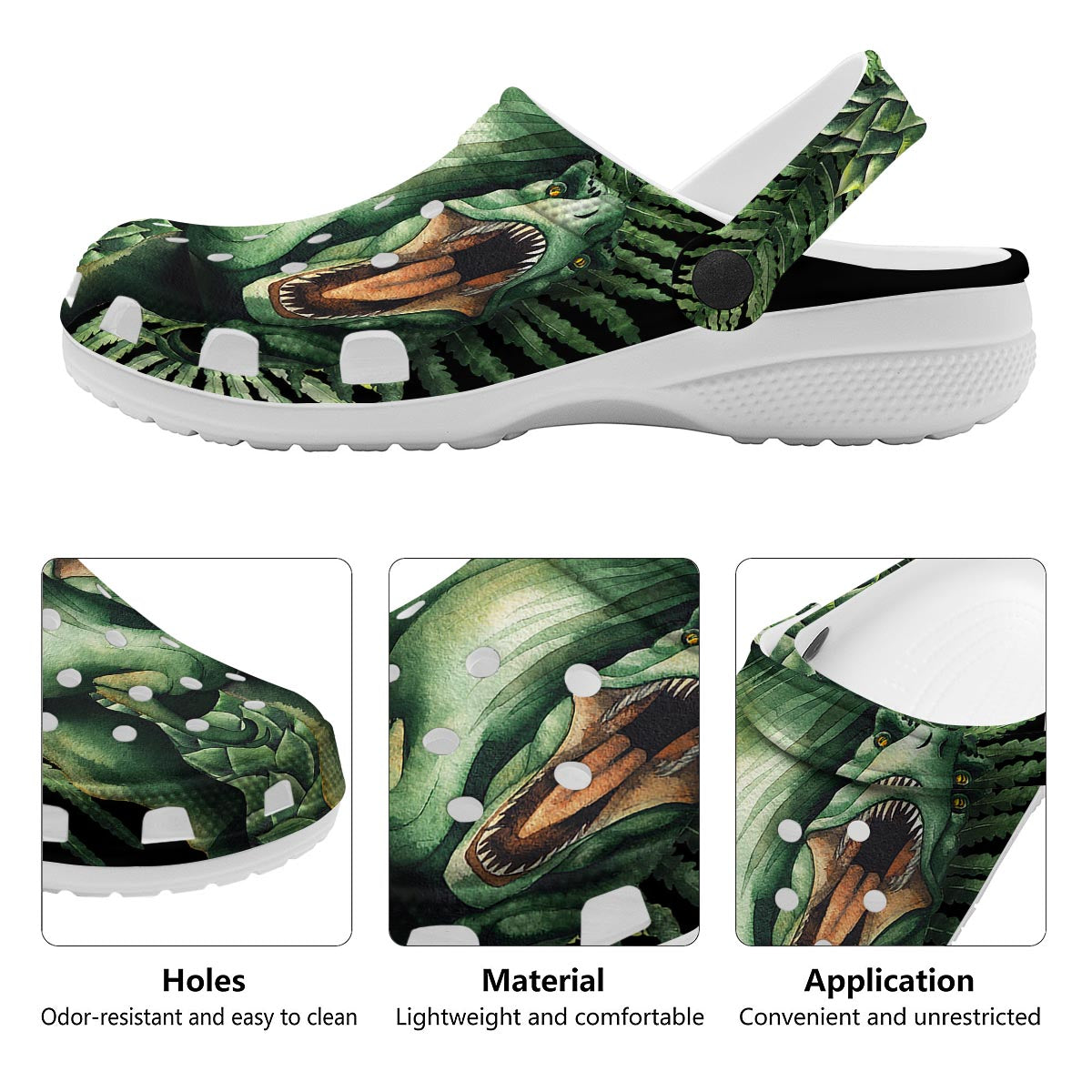 Dinosaur T Rex And Jurassic Plants Print Clog-grizzshop