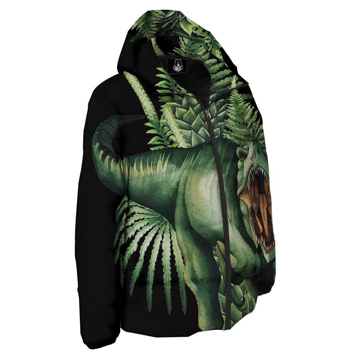 Dinosaur T Rex And Jurassic Plants Print Down Jacket-grizzshop