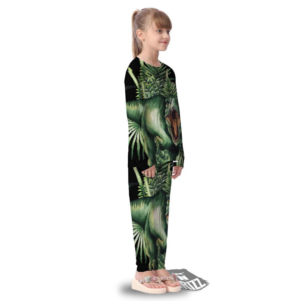 Dinosaur T Rex And Jurassic Plants Print Kid's Pajamas-grizzshop