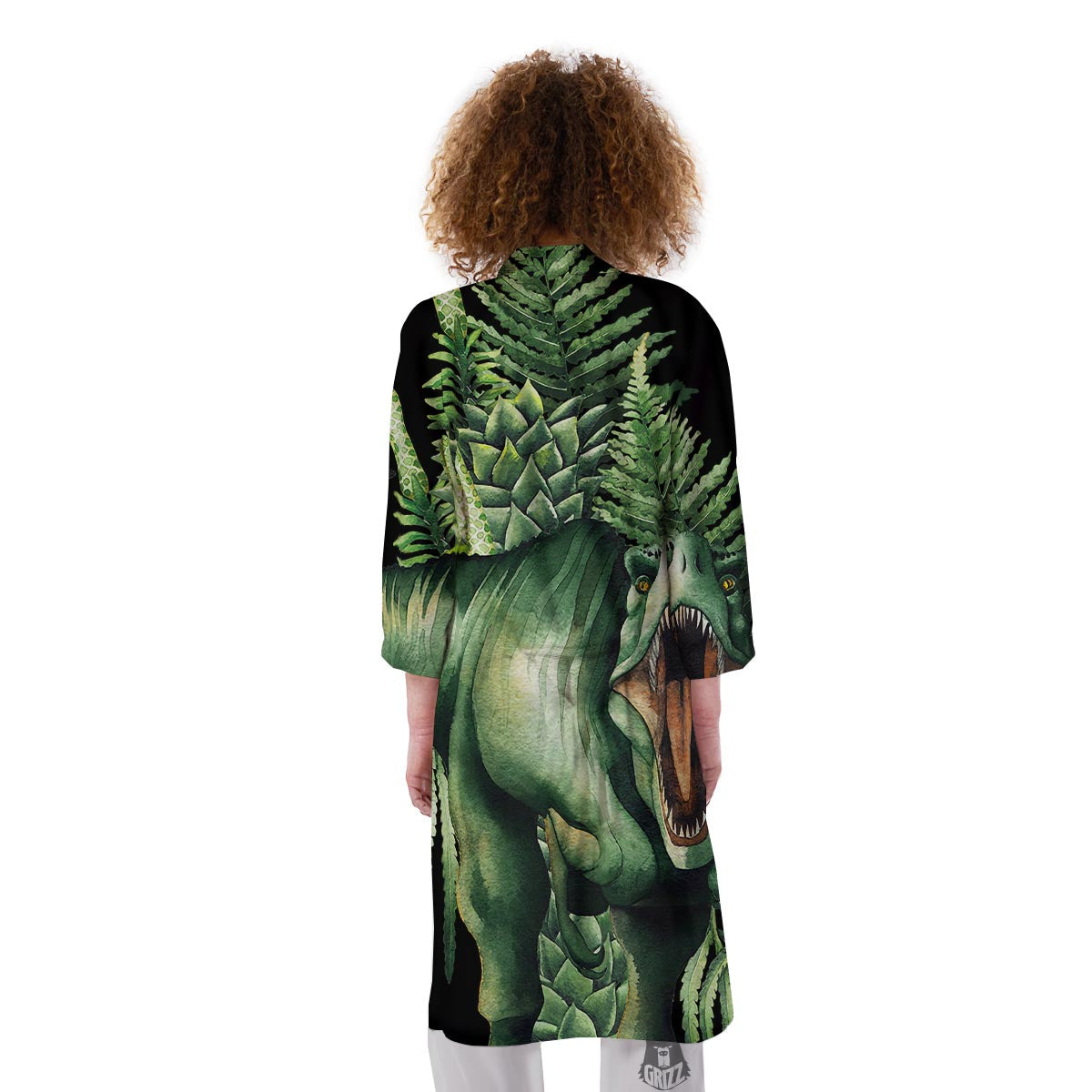 Dinosaur T Rex And Jurassic Plants Print Kimono-grizzshop