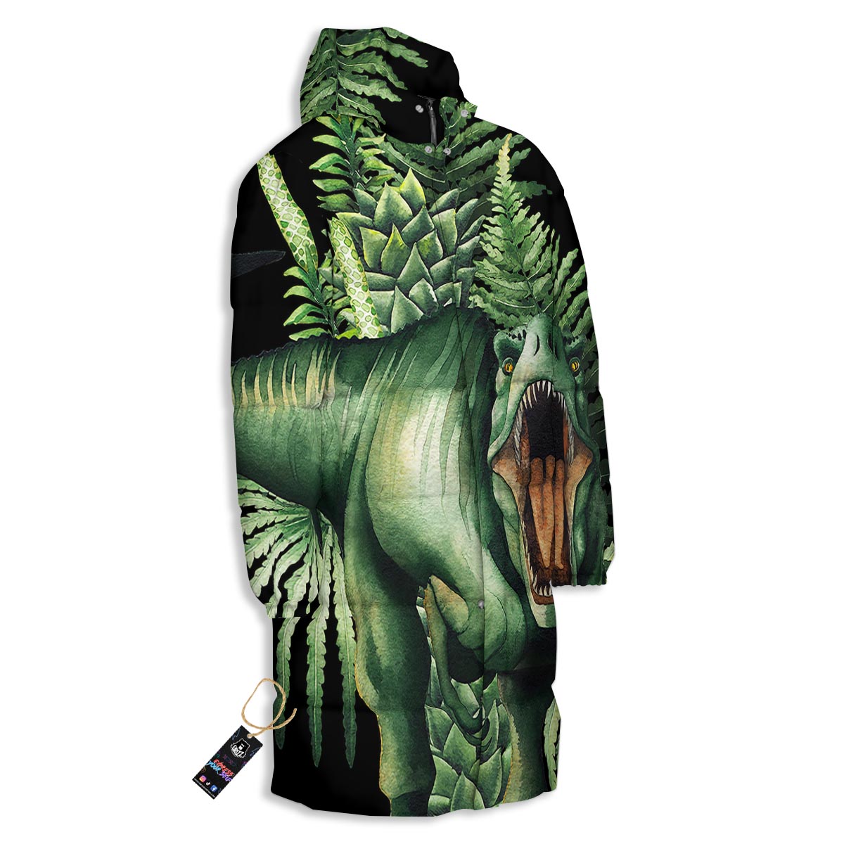 Dinosaur T Rex And Jurassic Plants Print Long Down Jacket-grizzshop