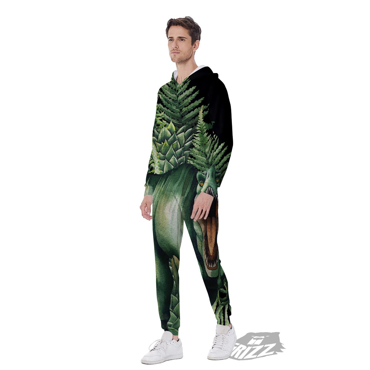Dinosaur T Rex And Jurassic Plants Print Men's Jumpsuit-grizzshop