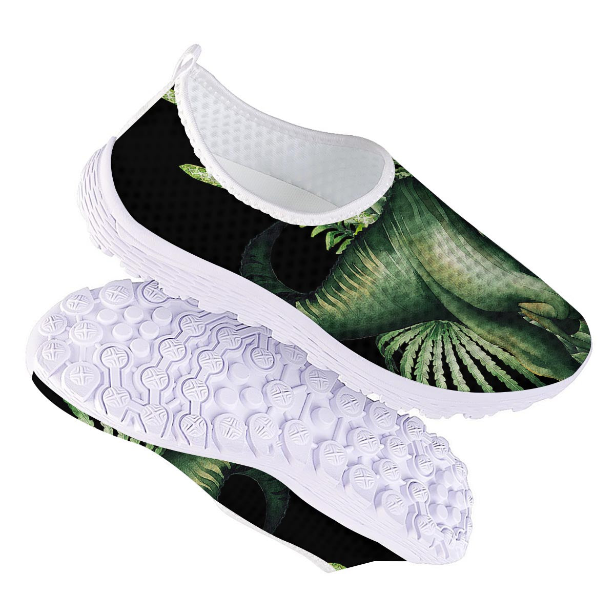 Dinosaur T Rex And Jurassic Plants Print Nurse Shoes-grizzshop